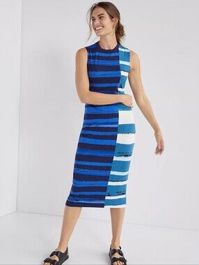 Corey Lynn Calter Striped Midi Dress Anthropologie Blue White Sleeveless Size S
